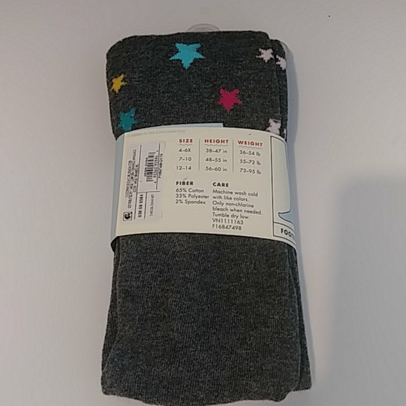 NWT Girls' Fuzzy Yarn Stars Cotton Tights Charcoal - Picture 2 of 2